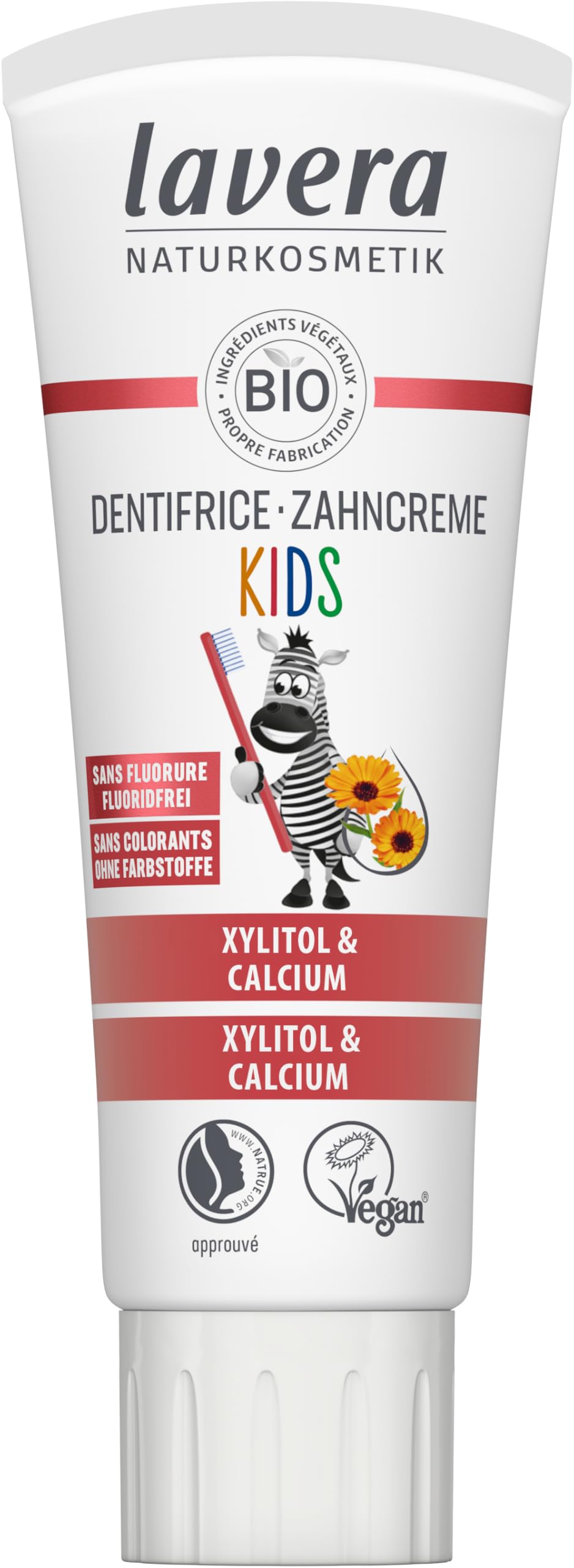 lavera Toothpaste Kids Fluor/​Colorant Free Vegan Natural Cosmetics 100% Natural Organic Vegetable Ingredients 75ml