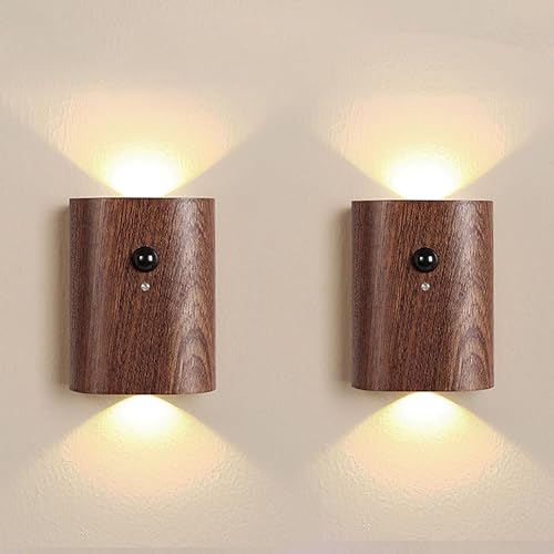 LANDGOO Luces Nocturnas Inteligentes para Escalones Paquete de 2 - Luces para Escalones Recargables con Sensor de Movimiento, LED Blanco Cálido