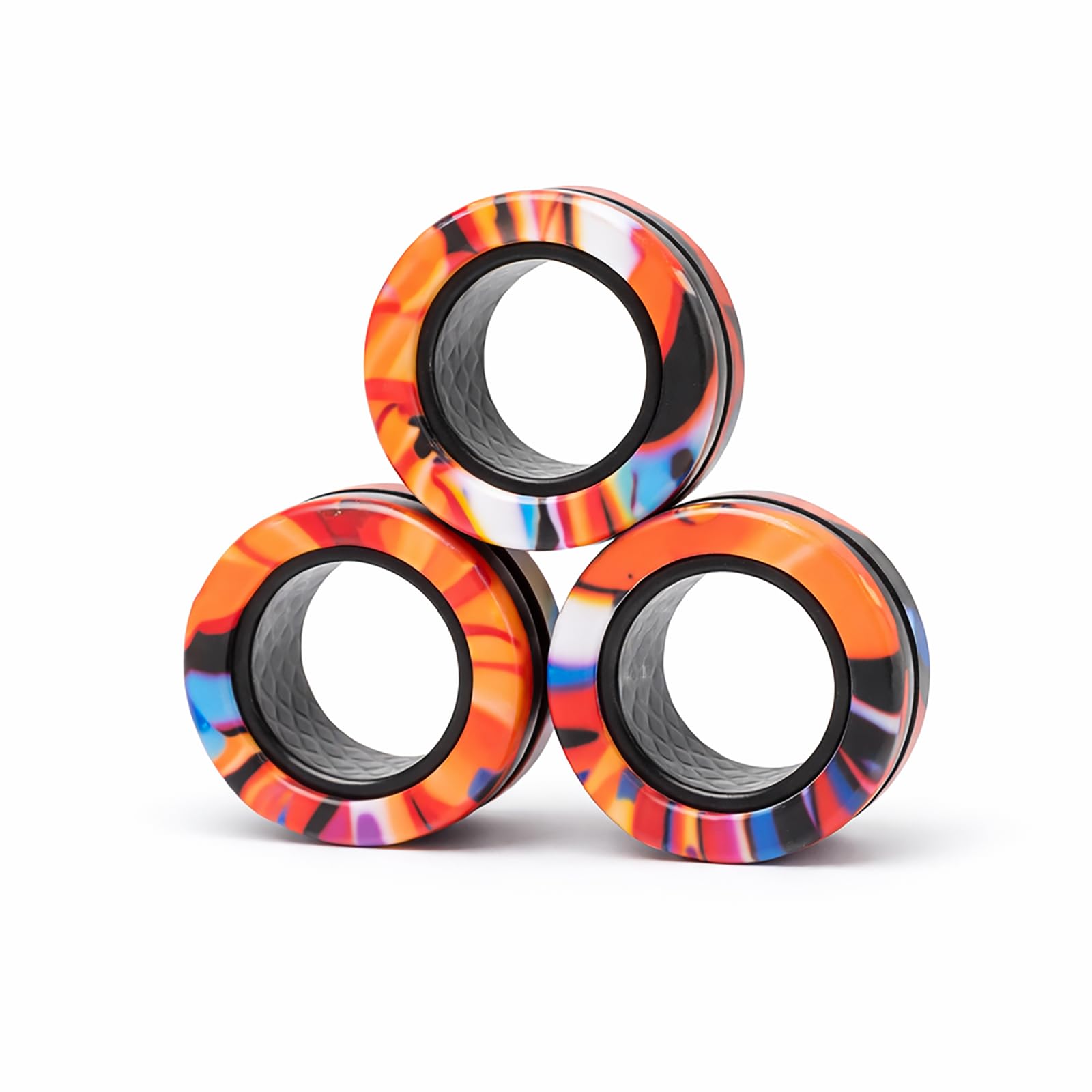 Magnetic Fidget Rings 3 Pack Multicolour Marbled Spinner Rings Snap Together Sensory Hand Toys Durable ABS Plastic Pocket Fidget Toy for Kids Adults Travel Play โ image 1