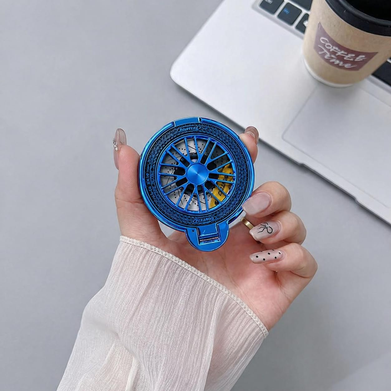 Mobile Phone Ring Holder Stand for Smartphones | Car Wheel Rim Design Rotating Finger Grip | 360 Degree Kickstand for One Hand Use, Desk Viewing & Secure Hold (Blue)-image-21