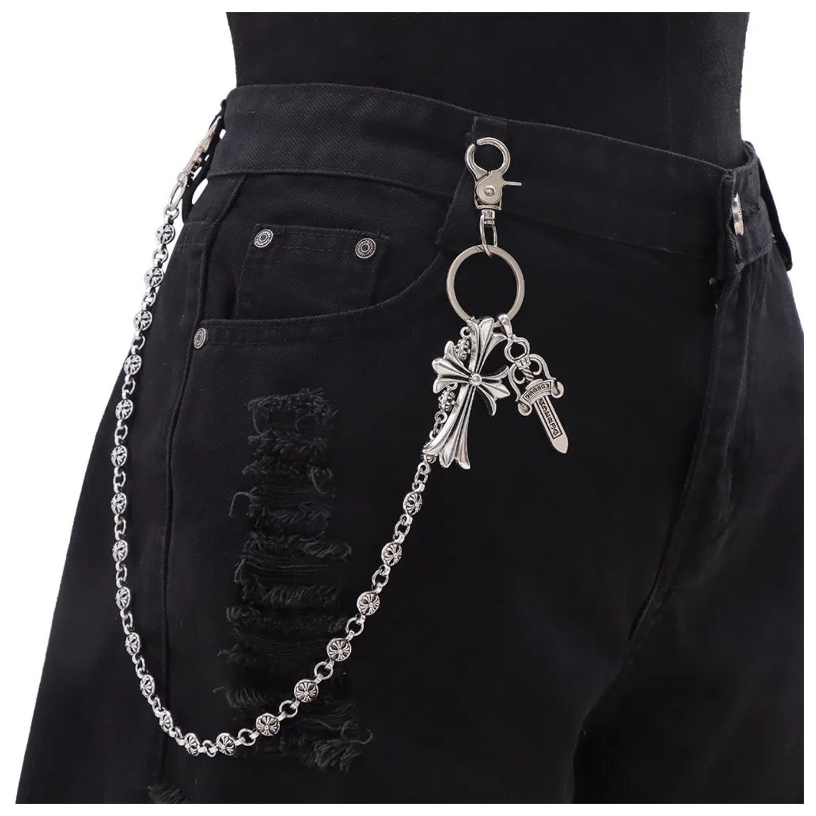 Trouser Chain Men Women with Cross & Dagger Pendant, Gothic Wallet Chain, Key Chain, Metal Punk Accessories, Pants Chain Biker Look, Trousers Chain for Trousers, Key Chain Belt Chain