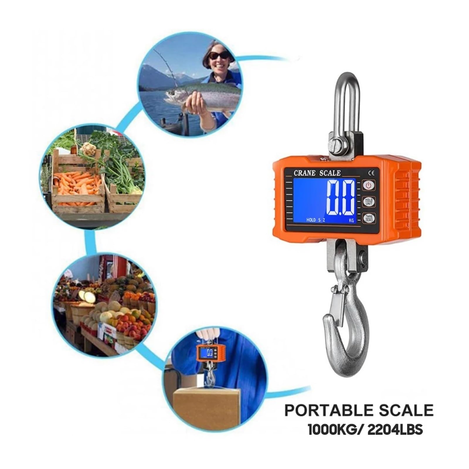 Escala colgante, 1000kg/2204lb Báscula digital colgante para grúa | Incluye cambio de unidades, pantalla digital legible y diseño portátil para almacenes, talleres y pesaje industrial.