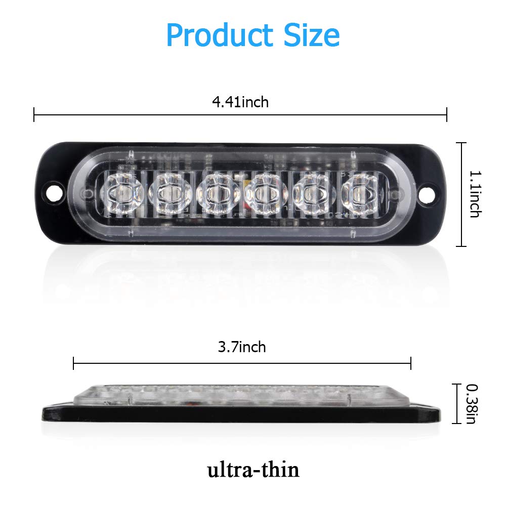 4pcs 12-24V Ultra Sottile Lampeggiante Emergenza Avvertimento Strobo Luci Luce - 6LEDS Flash Warning Light Bar - Auto Moto Truck-Blu