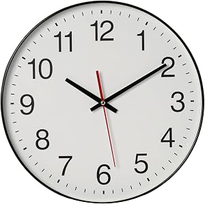 Horloge murale, horloges murales modernes à piles, silencieuses et non-tictac, classique analogique pour bureau, maison, salle de bain, cuisine, chambre, école (Noir, 12 pouces)