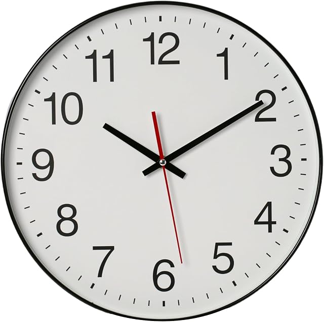 Wall Clock, Modern Wall Clocks Battery, Silent Non-Ticking Analog Classic for Office, Home, Bathroom, Kitchen, Bedroom, School (Black, 12 inch)