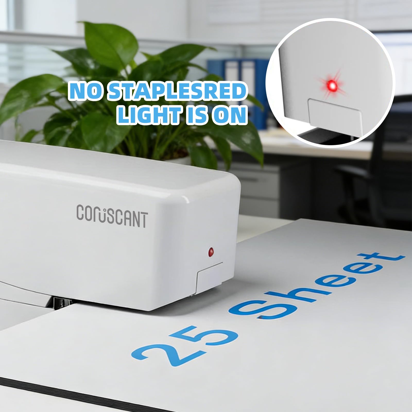 Coruscant Elektrischer Hefter, automatischer Heftgerät, robust, 25 Blatt, speichert 210 Heftklammern, inklusive 2000 Heftklammern und 1 Heftklammerentferner. Elektrischer Desktop-Wechselstrom- oder