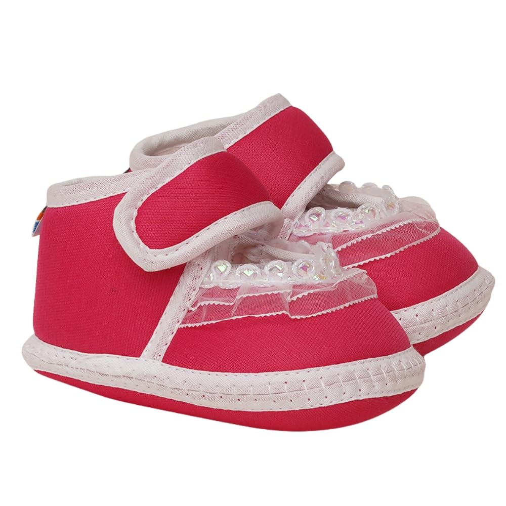 6 To 12 Months Baby Girls Cute Soft Cotton Pre-Walker Frill Booties (Rani Pink)-BT4508-image-29