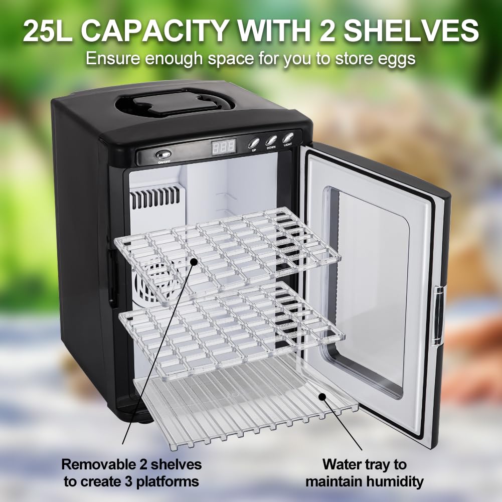 Incubadora de huevos de reptiles, incubadora de laboratorio científico de 25 litros con control de temperatura de 5 ° C-60 °C, pantalla LED, giro automático, ventilación dual para cría de serpientes