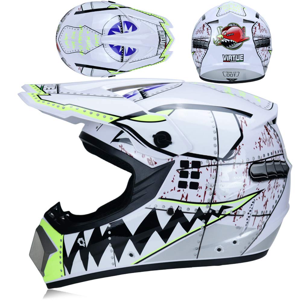 Motocross Helm mit Brillen Maske Handschuhe, Herren Damen Motorrad-Helm Off-Road Downhill-Enduro-Helm-ATV-MTB-BMX Dirt Bikes Quad Motorräder Full-Face Schutz-Helm