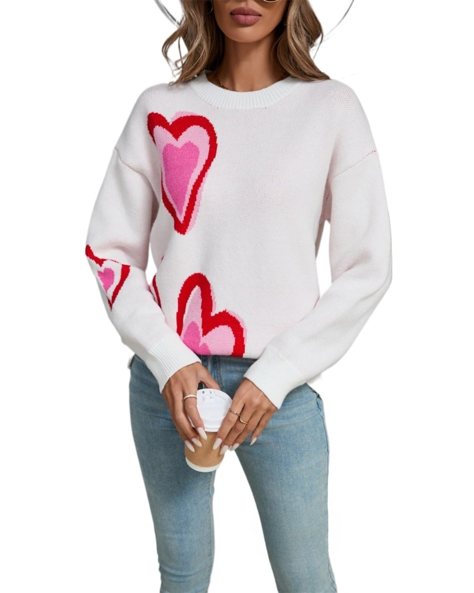 Valentines Sweater for Women Oversized Heart Print Color Block Knitted Pullover Sweater Cute Love Graphic Tops 2026-image-8