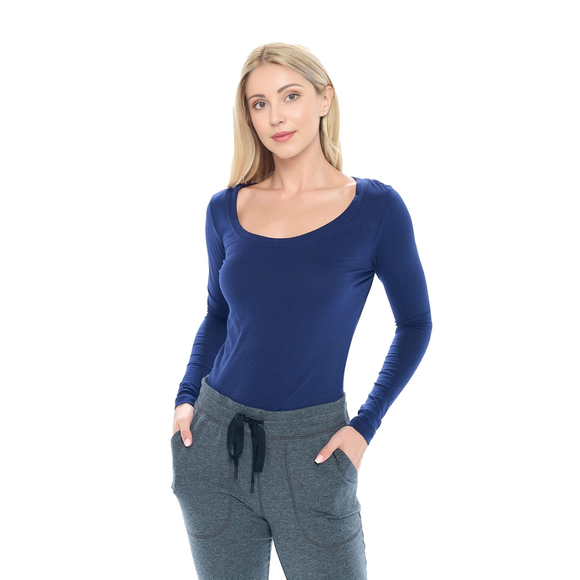 ACTIVE UNIFORMS Women's Long Sleeve Scoop-Neck T-Shirt Under Scrub (True Navy Blue, Small)