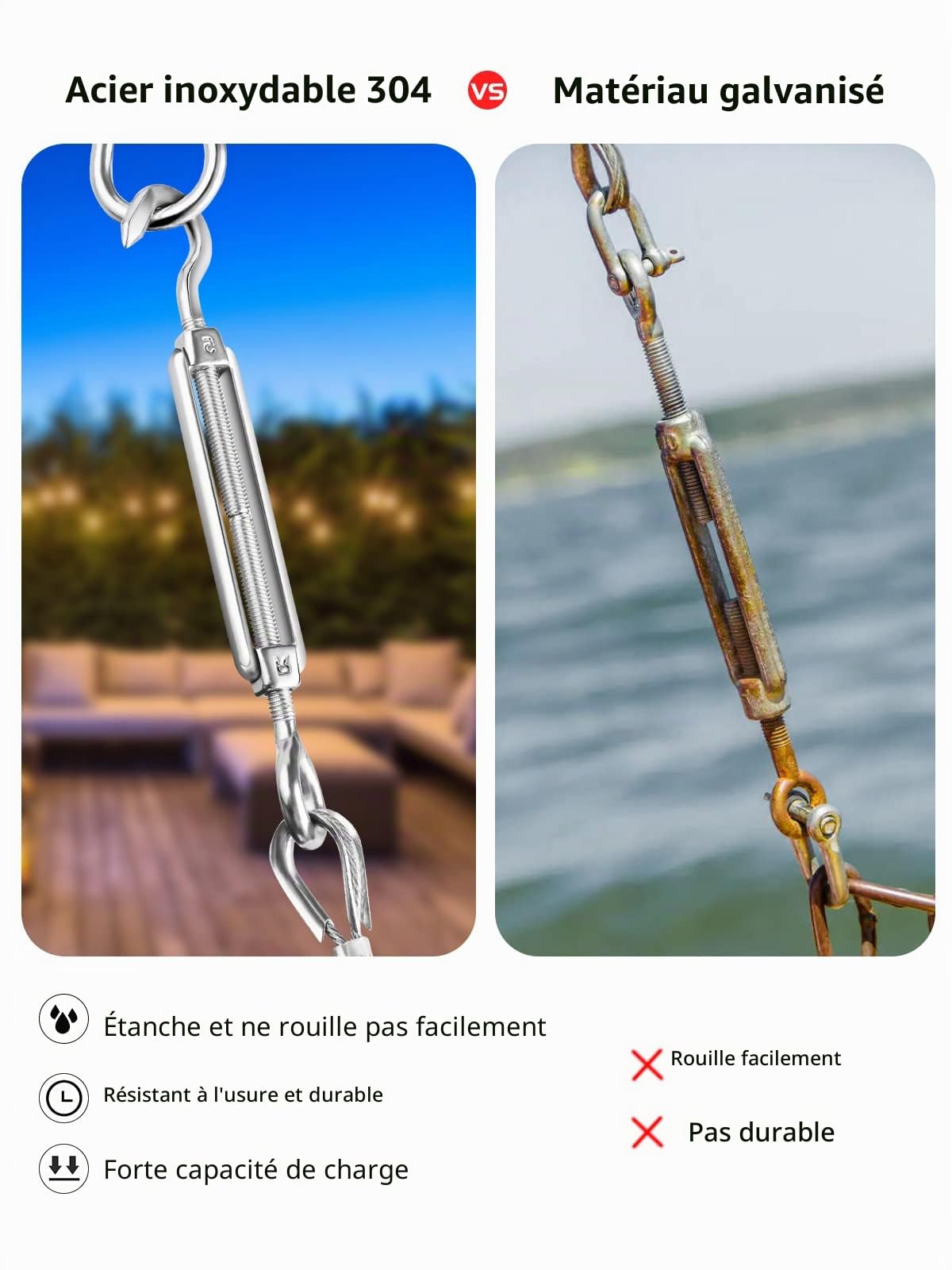 TooTaci Corde en Acier Inoxydable à Suspendre Kit, 60M/5mm Cable Acier Inoxydable 304 Revêtu PVC, avec M6 Tendeur Cable Inox Filin Acier pour Plantes Grimpante,Corde a linge,Suspension Exterieur