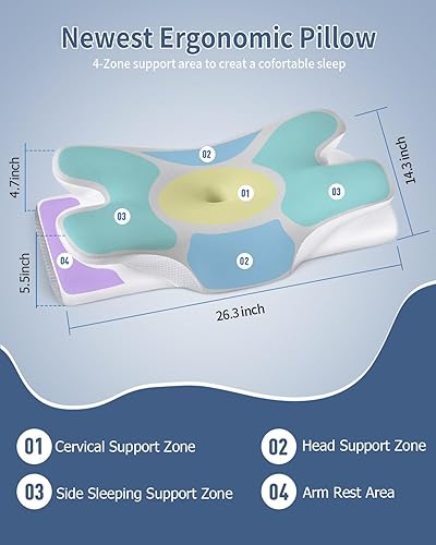 Miniatura 3 de Almohada cervical para aliviar el dolor de cuello para dormir, contorno suave, almohada ergonómica para dormir de lado de 2 alturas, almohada