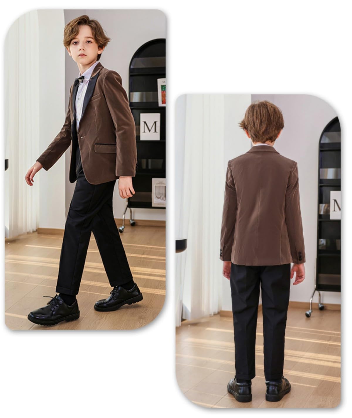 2-teiliger Anzug für Jungen, schmale Passform, Smoking, formeller Anzug, Fleece-Blazer und Hose, Kinder-Hochzeits-Outfit mit Fliege