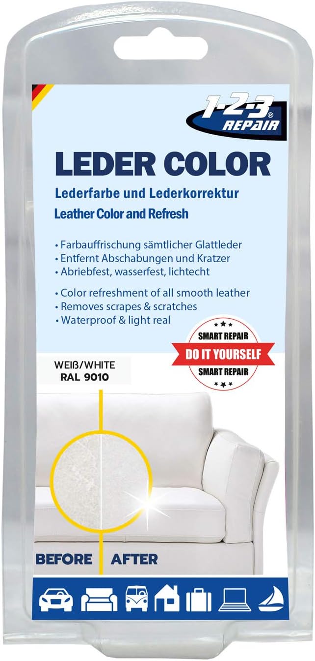 | Leather Repair Kit | Faux Leather | Leather Dye | Color White| Leather Repair Kits for Couches | Leather Cleaner and Conditioner