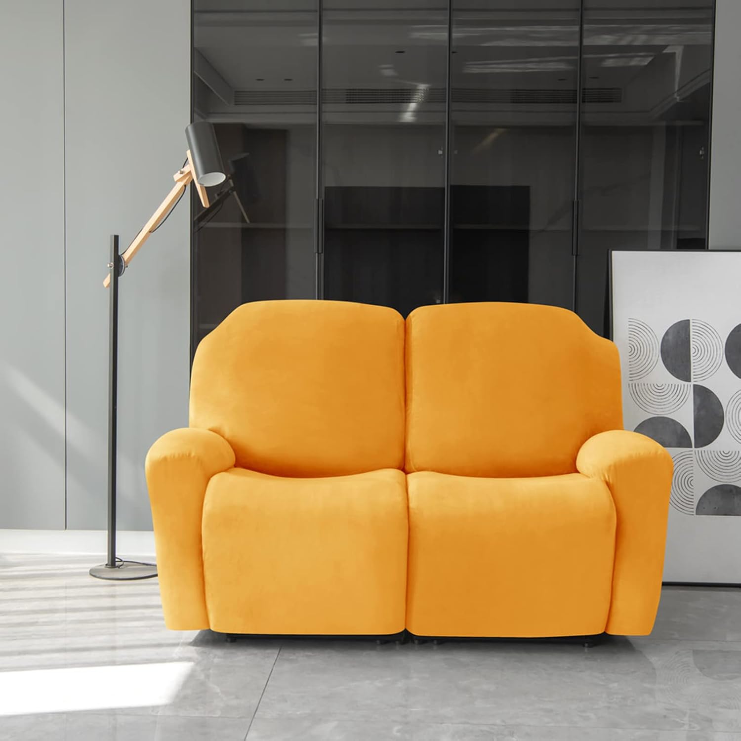 Recliner Slipcover for 1 2 3 Seater, High Stretch Velvet Recliner Sofa Covers Reclining Couch Covers Furniture Protector (Gold,2 Seater)