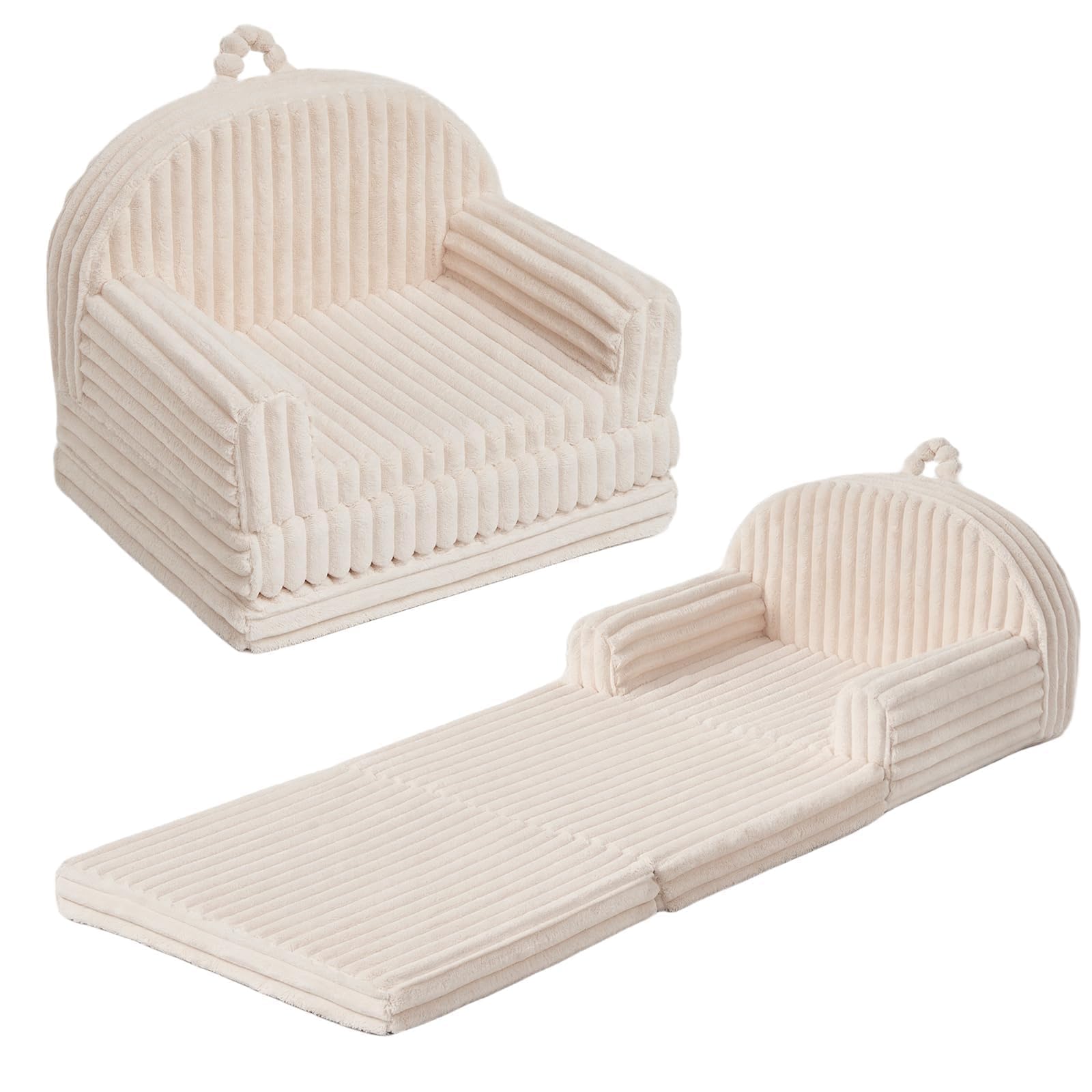 Blissful Diary Foldable Kids Couch, 2-in-1 Kids Sofa Chair, Cream White