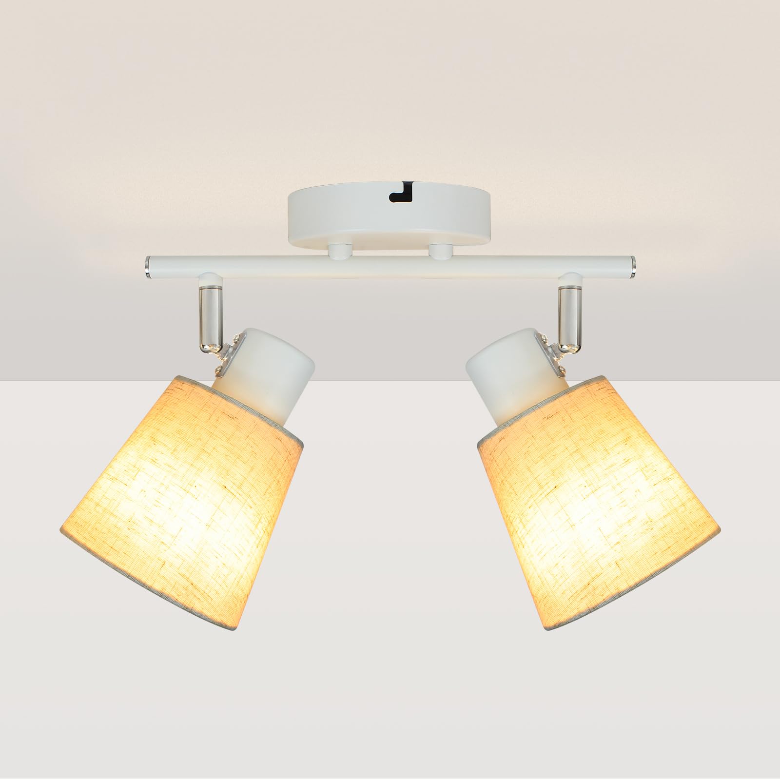 LTBLIGHT 2-Light Flexible Track Lighting Fixture with Linen Shade E26 Base | Flexible ceiling fixture, rotatable spotlights, bulbs not included, ideal for art, bedroom, dressing table, easy install