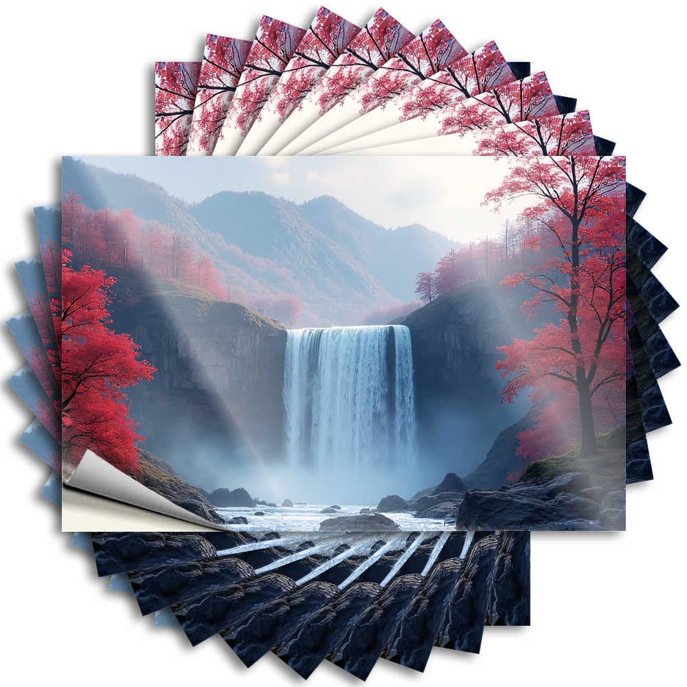 Nature's Majesty: A Majestic Waterfall Amidst Autumnal Splendor Wall Western - Funny Decor for Bar Decal Self Adhesive Sticker(8X12CM)