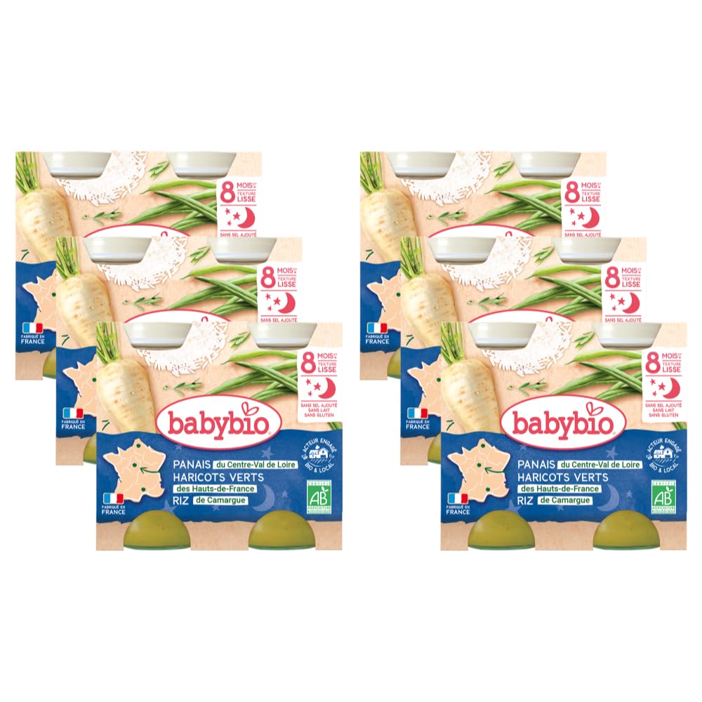 Babybio Pots Panais/Haricots Verts de Vendée Riz 400 g - Lot de 6 - Bio