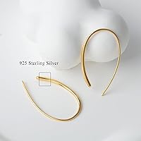 Vista 11 de Threader Earrings 925 Sterling Silver Pull Through Hoops Drop Dangle Minimal Everyday Earrings Color oro blanco