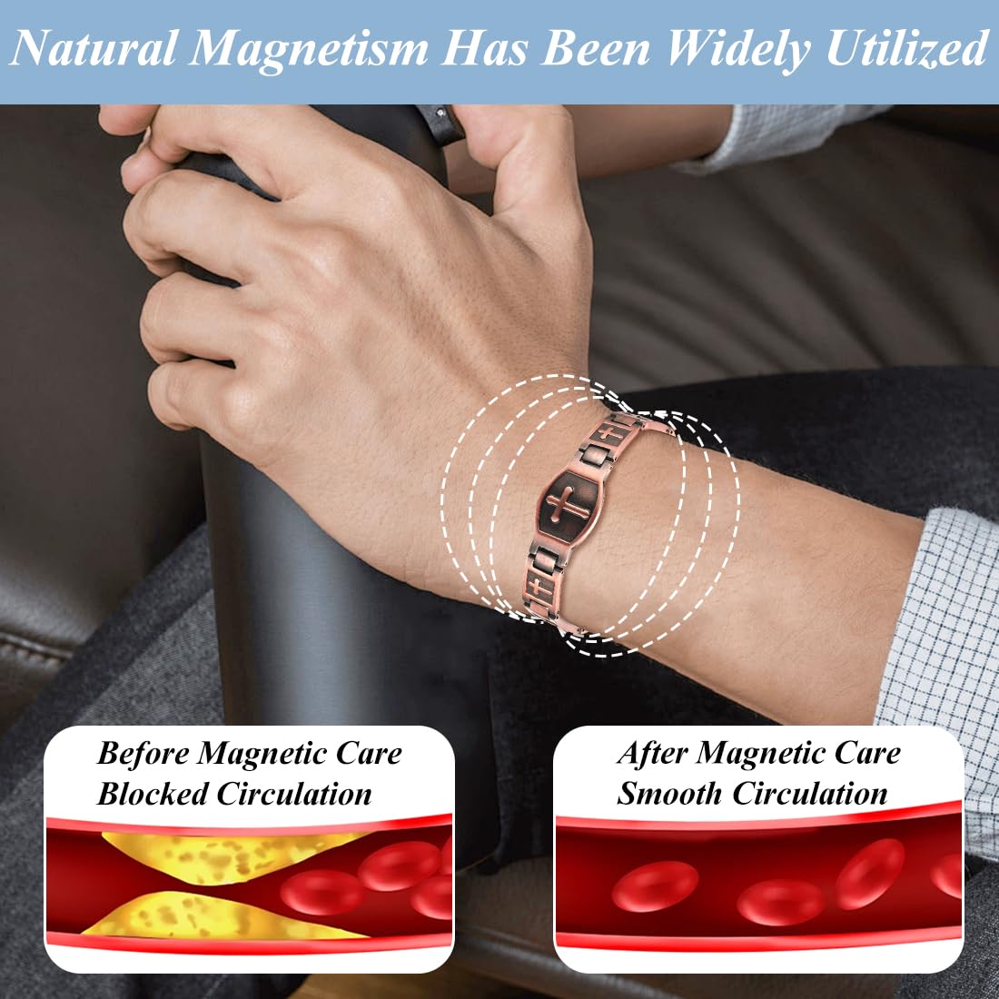 Vicmag Bracelet magnétique ultra résistant en cuivre pur 99,9 % pour homme - Outil de réglage de la taille, One Size, Métal, Pas de pierre précieuse