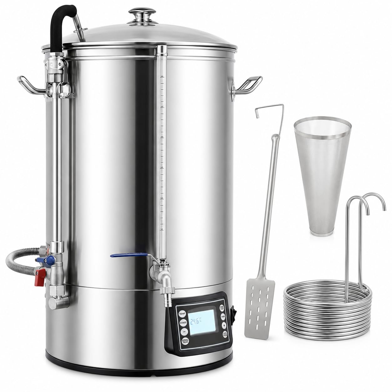 Sistema eléctrico de elaboración de cerveza de 10 galones, cervecera casera de acero inoxidable 304 con panel de control electrónico (50 L)