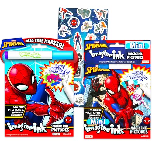 Marvel Store Spiderman Imagine Ink - Set di libri da colorare con adesivi, penne magiche, giochi, puzzle, labirinti, attività