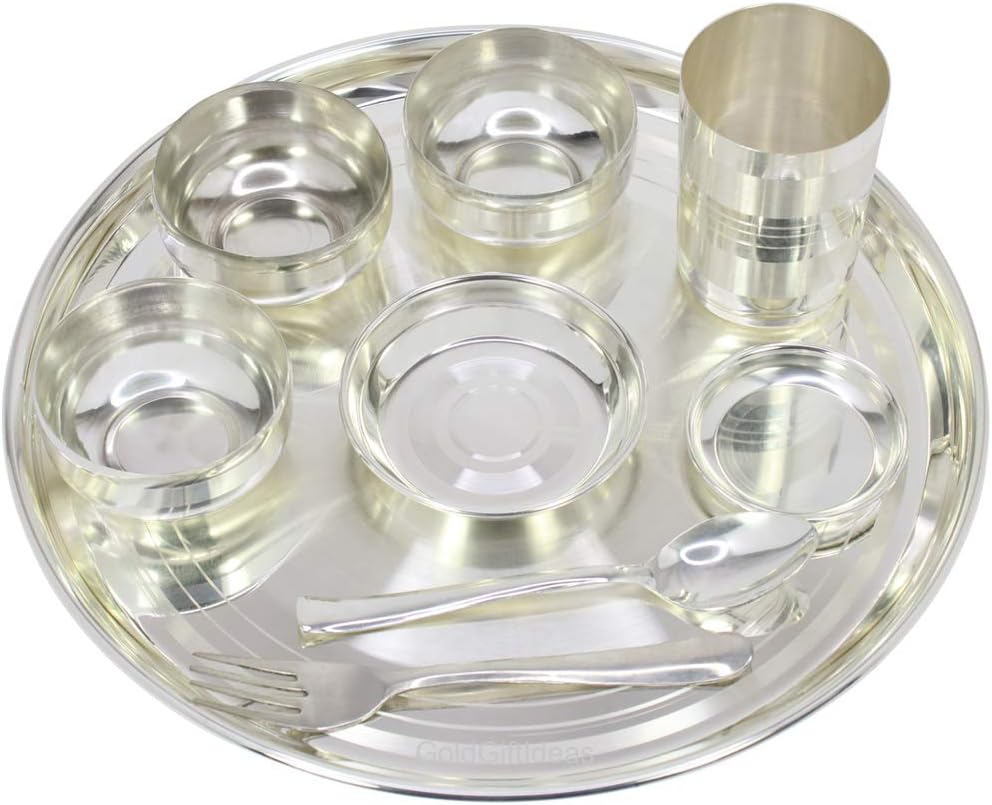 GoldGiftIdeas 12 Inch Silver Plated Kata Dinner Set for Home, Complete Dinnerware Set for Kitchen and Gift