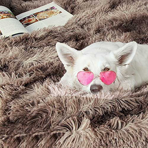 Image of Tuddrom Decorative Extra Soft Faux Fur Throw Blanket,Solid Reversible Fuzzy Lightweight Long Hair Shaggy Blanket,Fluffy Cozy Plush Fleece Comfy Microfiber Fur Blanket for Couch Sofa Bed,Tie Dye Brown