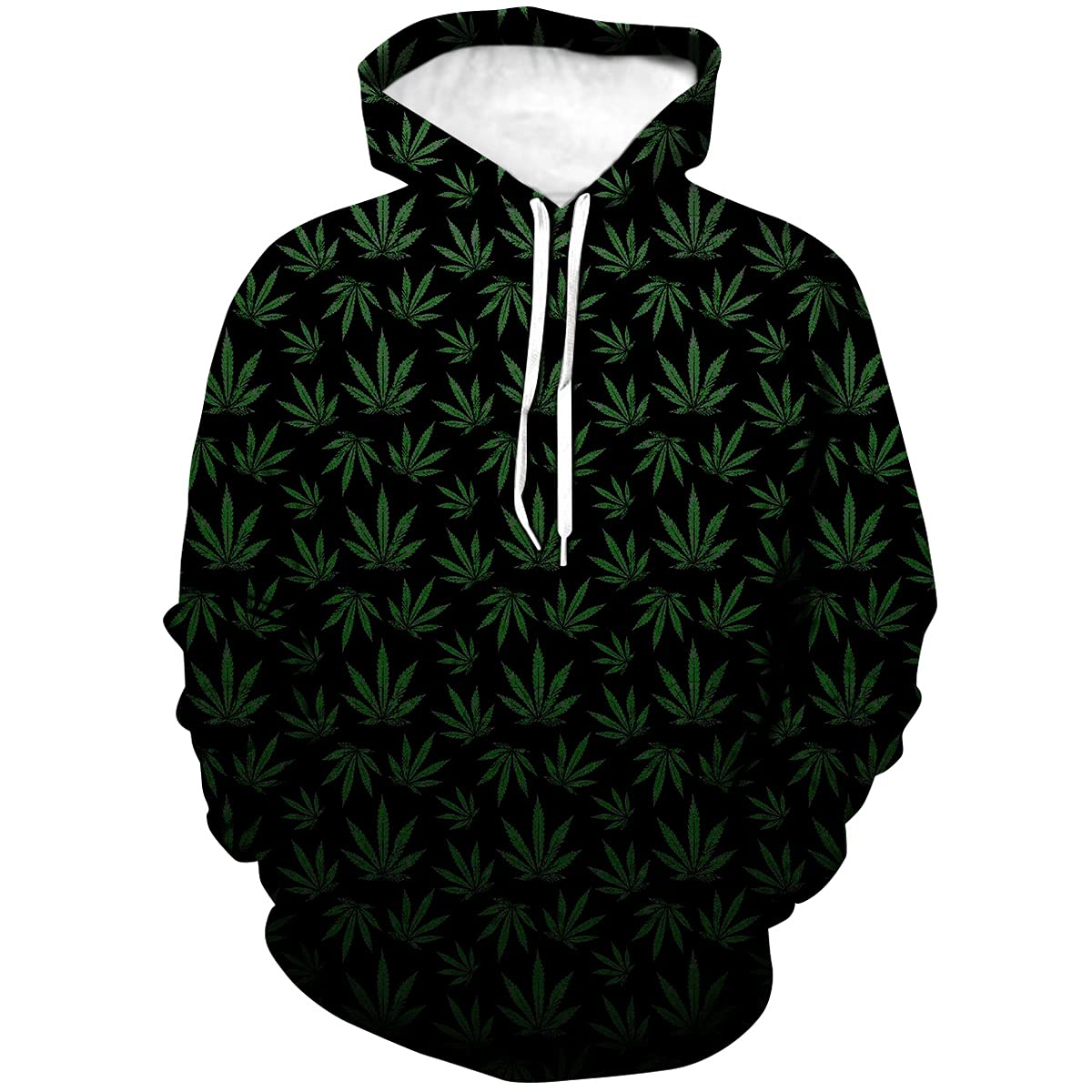 Hisayhe Mens Womens Casual Hoodie Pullover Weed Leaf 3D Printing Graphic Sweatshirt Tops, Clear, Large