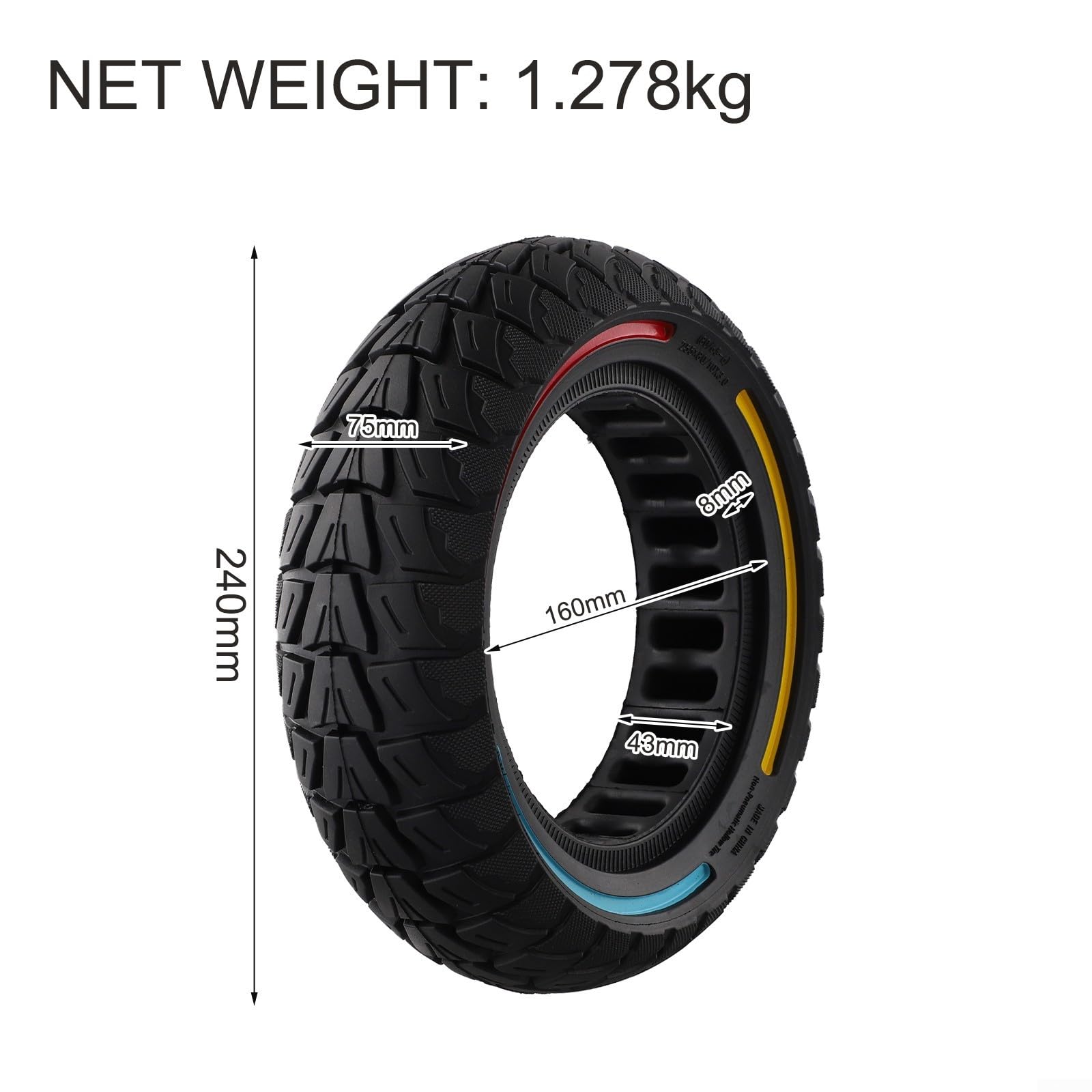 Neumático de Caucho Macizo de 10 Pulgadas, 255 x 80 mm, Repuesto para Patinete eléctrico, no neumático, antipinchazos.