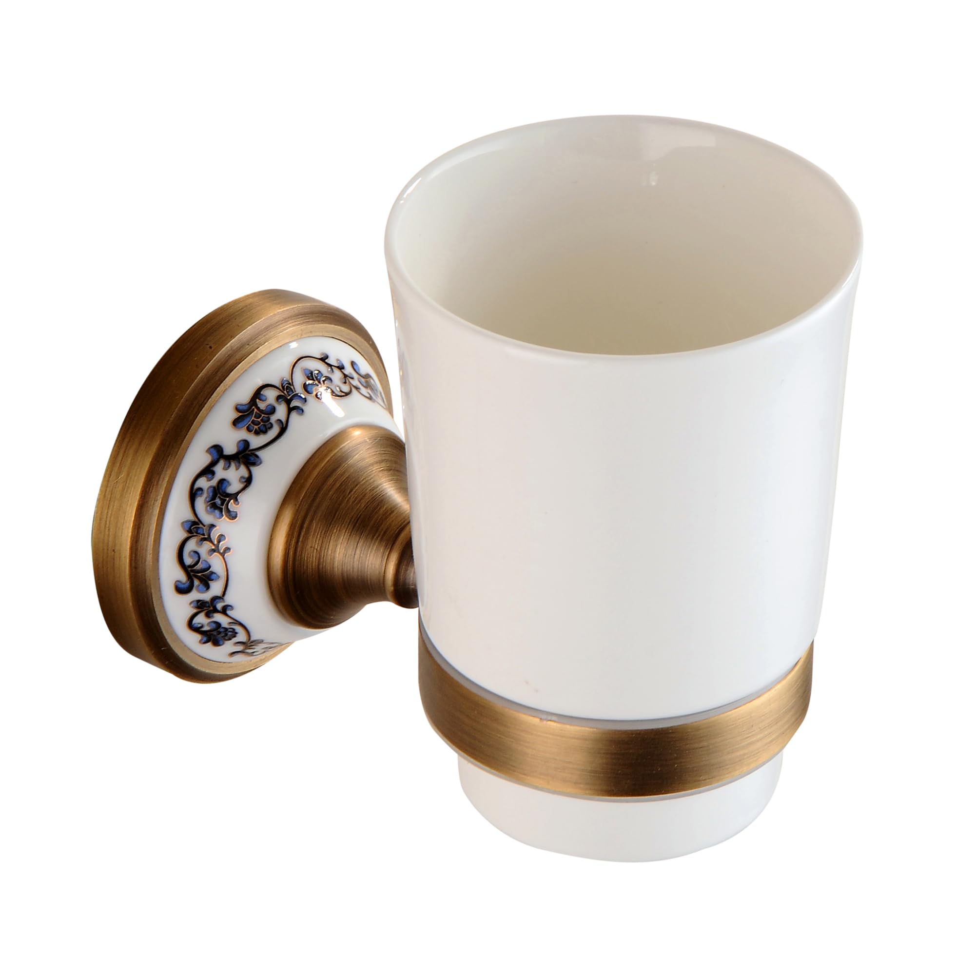Antique Bronze Brass Toothbrush Holder Cup Holder with White Ceramic Tumbler, Wall Mounted Bathroom Hardware Accessories,Porcelain Design
