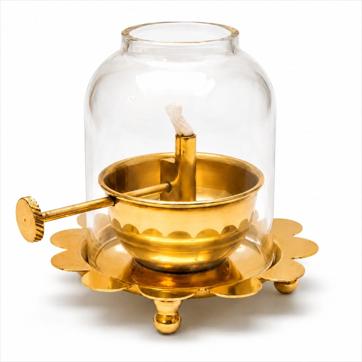 Brass Akhand Diya Small with Borosilicate Glass Cover & 2 Meter Cotton Wick Included | 30ml Oil Capacity | Compact 9x9x7.6 cm Size | Decorative Oil Lamp | Golden Finish | Handmade Indian Deepam-image-35