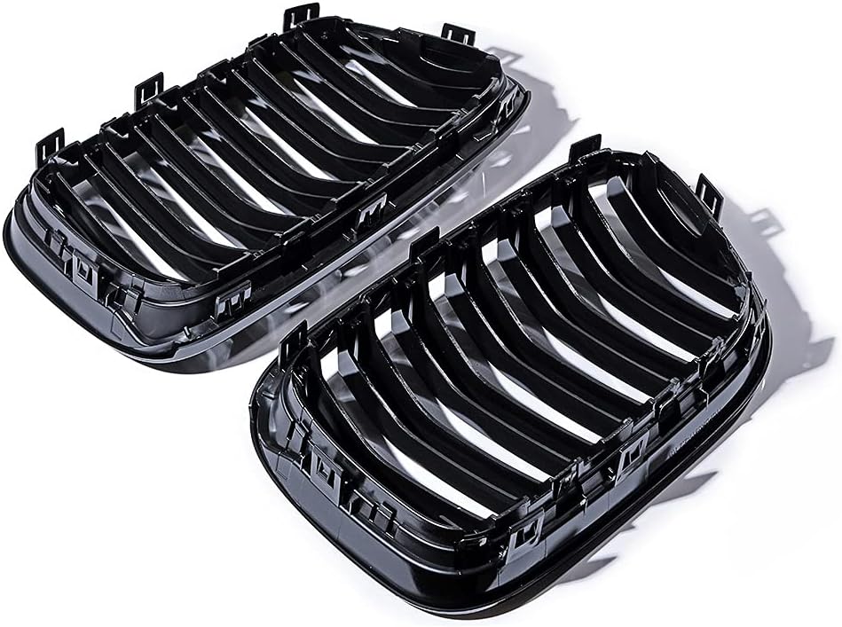Pair Glossy Black Dual Slats Front Kidney Grille Grill for 2010 2011 2012 2013 BMW X3 X4 F25 F26 Pre-LCI xDrive28i xDrive35i Sport 4-Door
