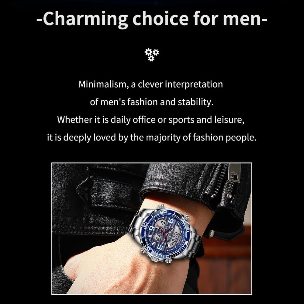 Weicam Men Luxury Dual Display Luminous Waterproof Analog Quartz Digital Wrist Watch Couple Watches - Image 8