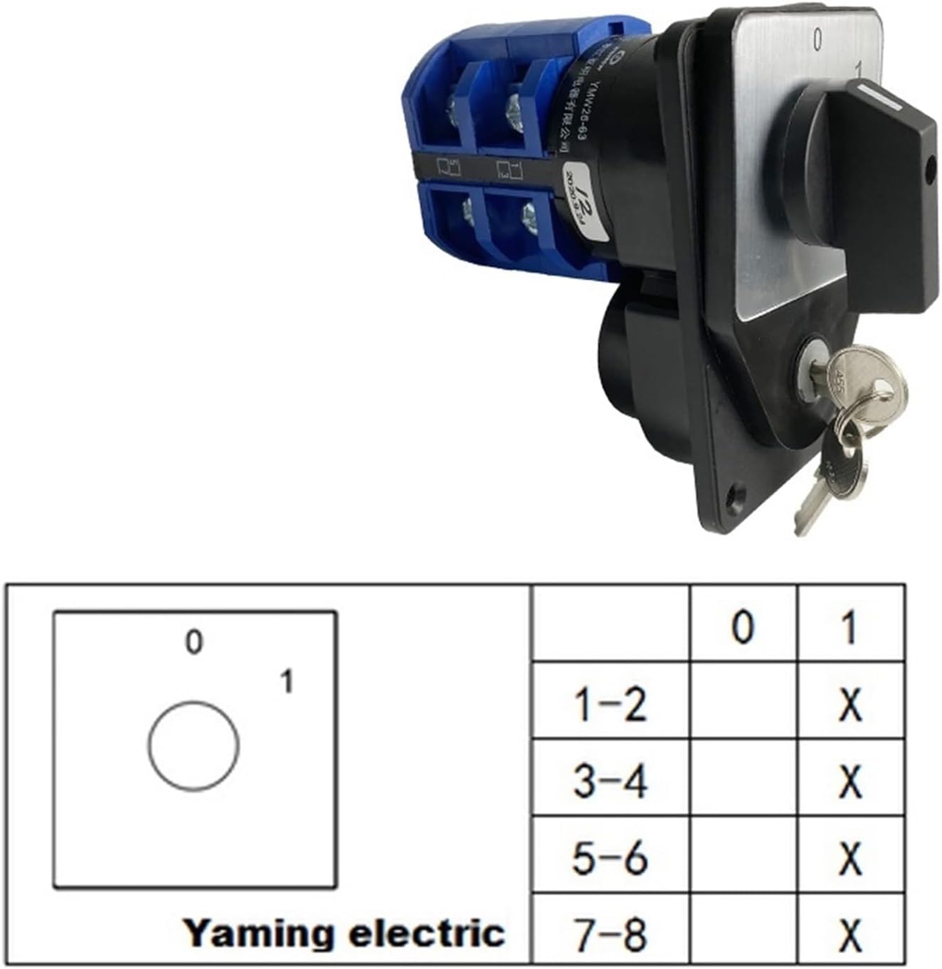 with Key 63A 660V Circuit Control Motor selector LW26-63/2 Two-Pole Silver Contact YMW26-63 Conversion Rotary cam Switch(012)
