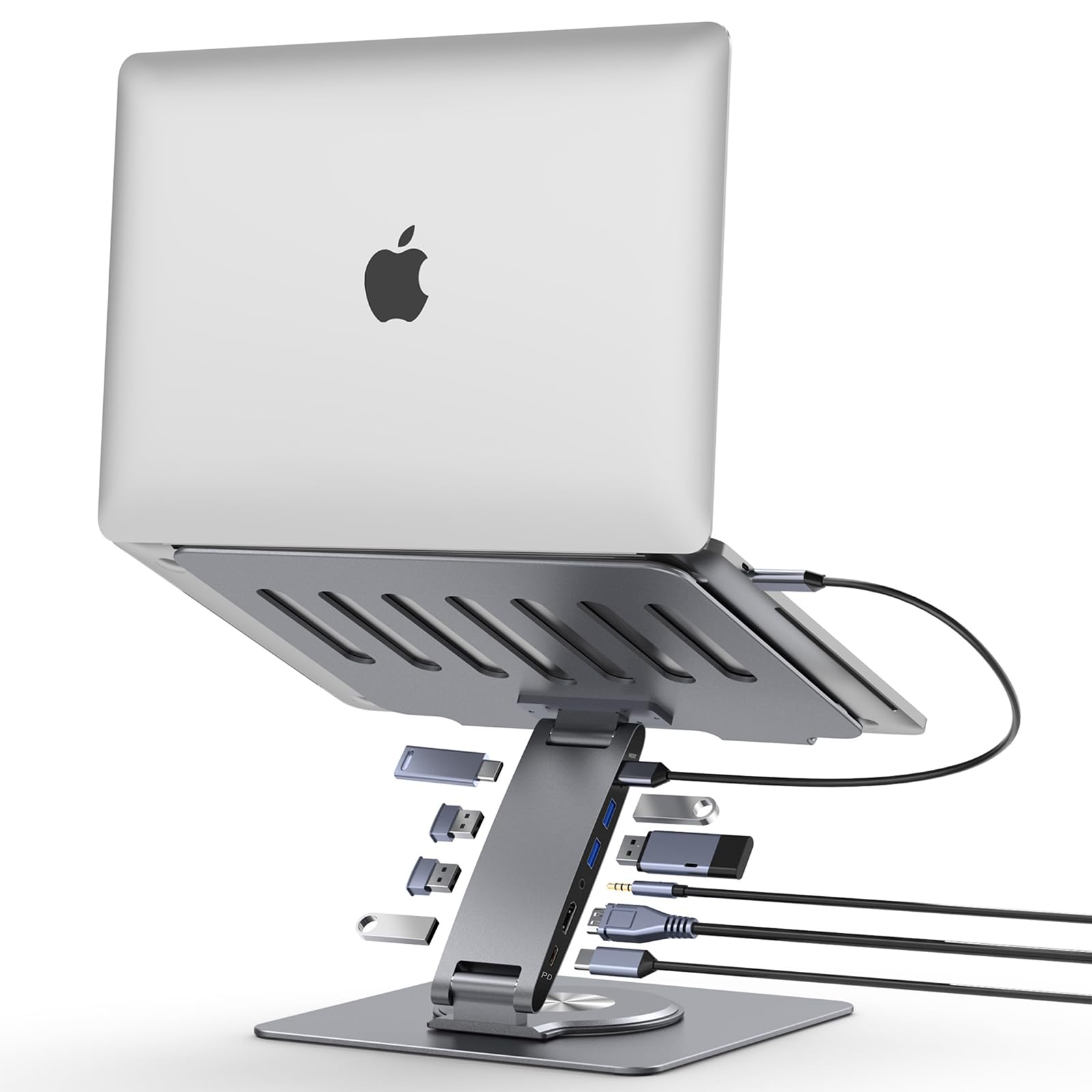 Laptop Docking Station Stand Dual Display 4K HDMI USB3.0 3.5mm Audio Jack 9-IN-1 360° Swivel Laptop Stand for Desk with USB-C Hub Multiport Adapter Universal for MacBook Pro/Air/Dell/HP/Surface/Lenovo