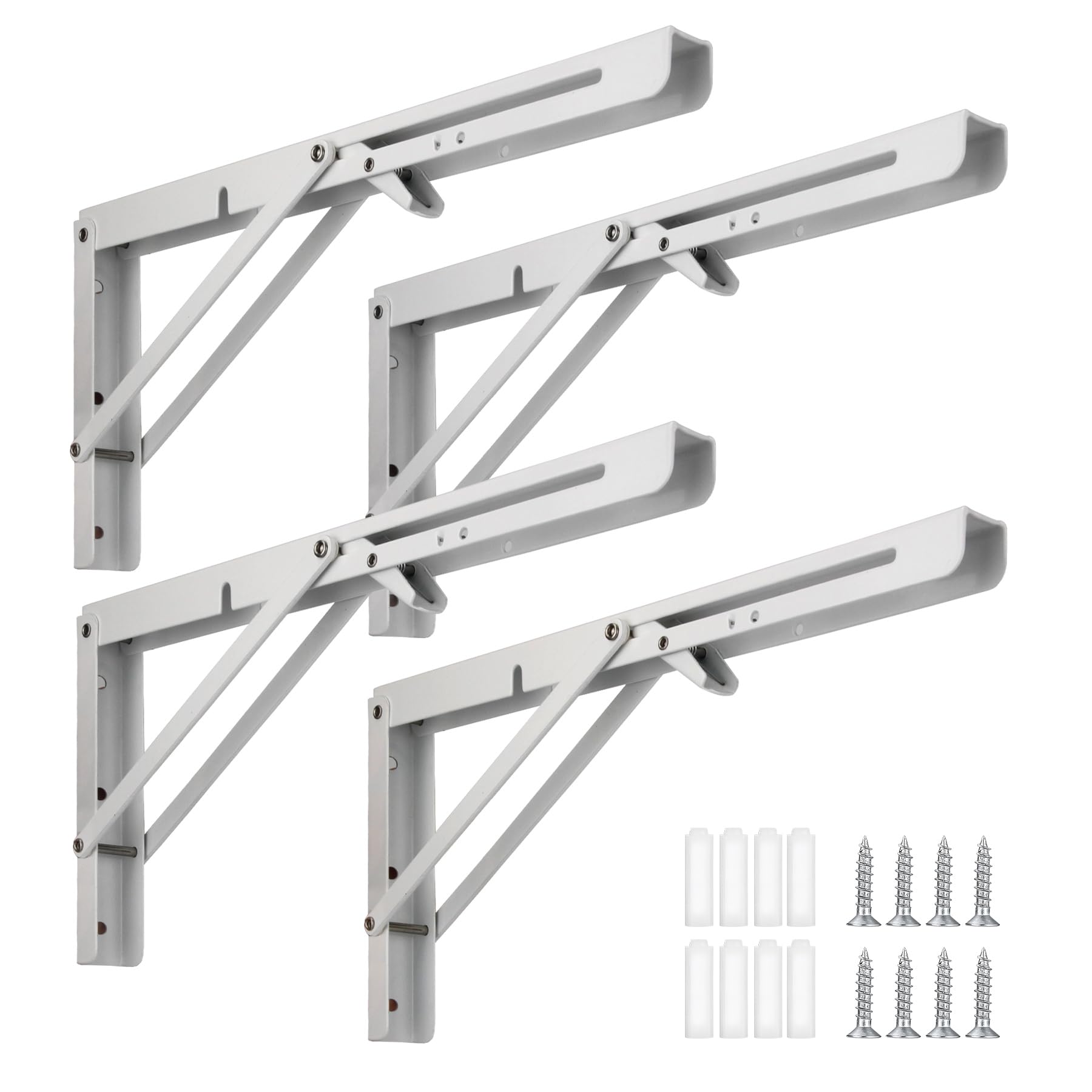 Vivikivi 4 PCS Wall-Mounted Folding Shelf Brackets, Heavy Duty Table Brackets Supports Space Saving Folding Hinge for Home Kitchen Office Max Load 220 lbs/100 kg (White, 16 inch)
