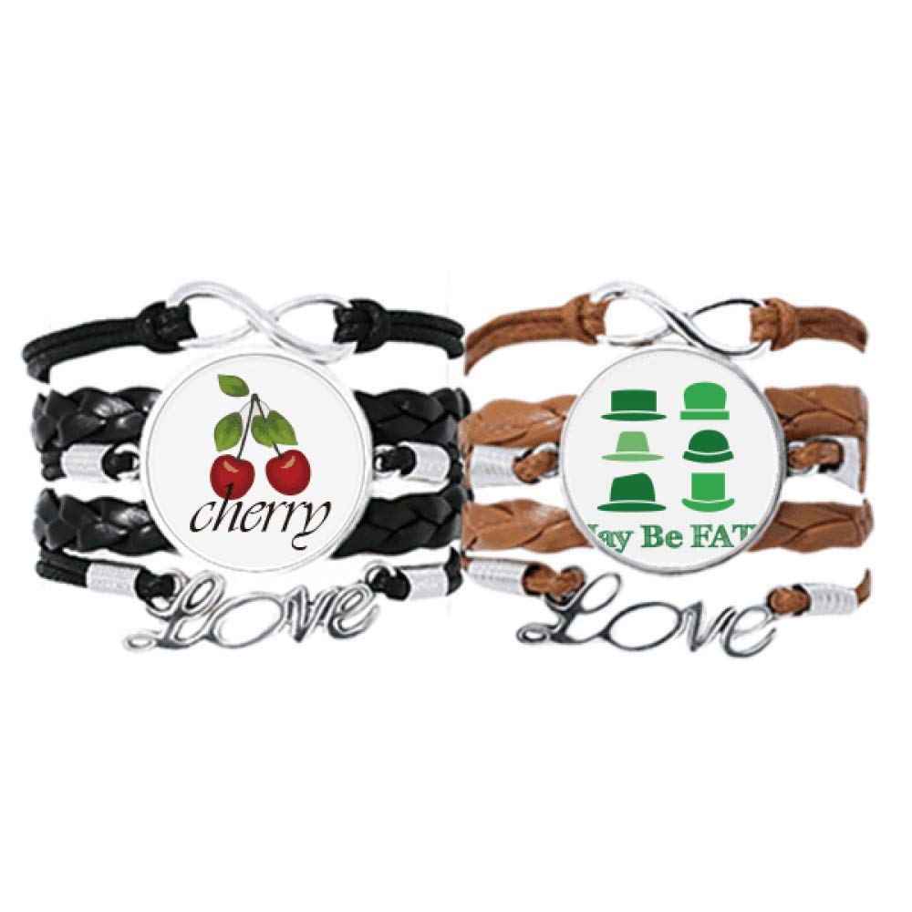 DIYthinkerGreen Hat Chinese Joke Fate Bracelet Hand Strap Leather Rope Cherry Love Wristband Double Set