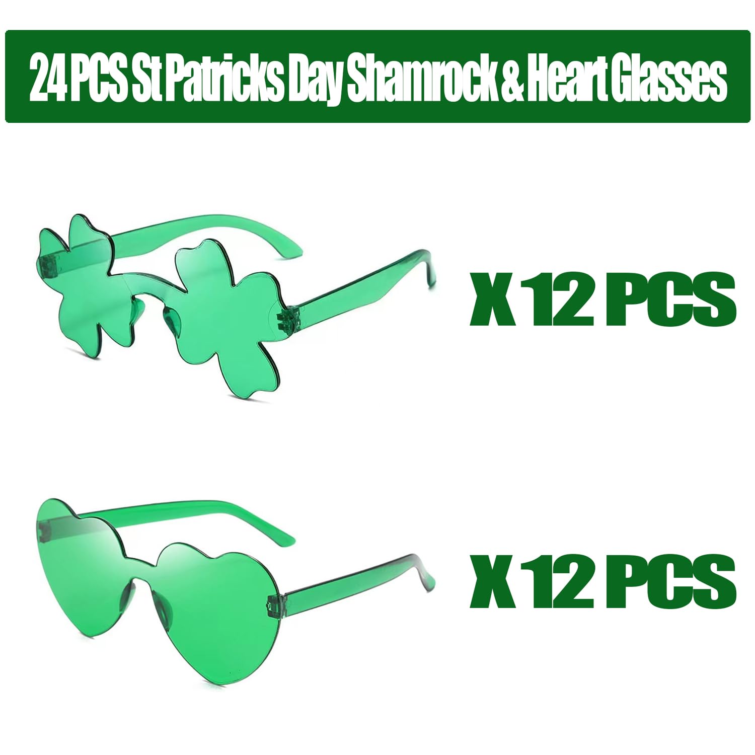 LENOAPHYS 24 PCS St. Patricks Day Shamrock Sunglasses Shamrock Glasses Clover Eyewear St Patricks Day Accessories for Women St Pattys Accessories Decorations Party Favor Packs
