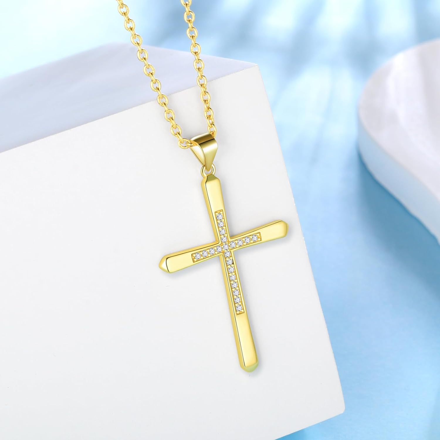 Jewmon 925 Sterling Silver Cubic Zirconia Cross Necklace for Women Mens Cross Faith Pendant Necklace Gothic Protection Christian Jewelry for Easter Christmas Birthday Couples Gifts - Image 8