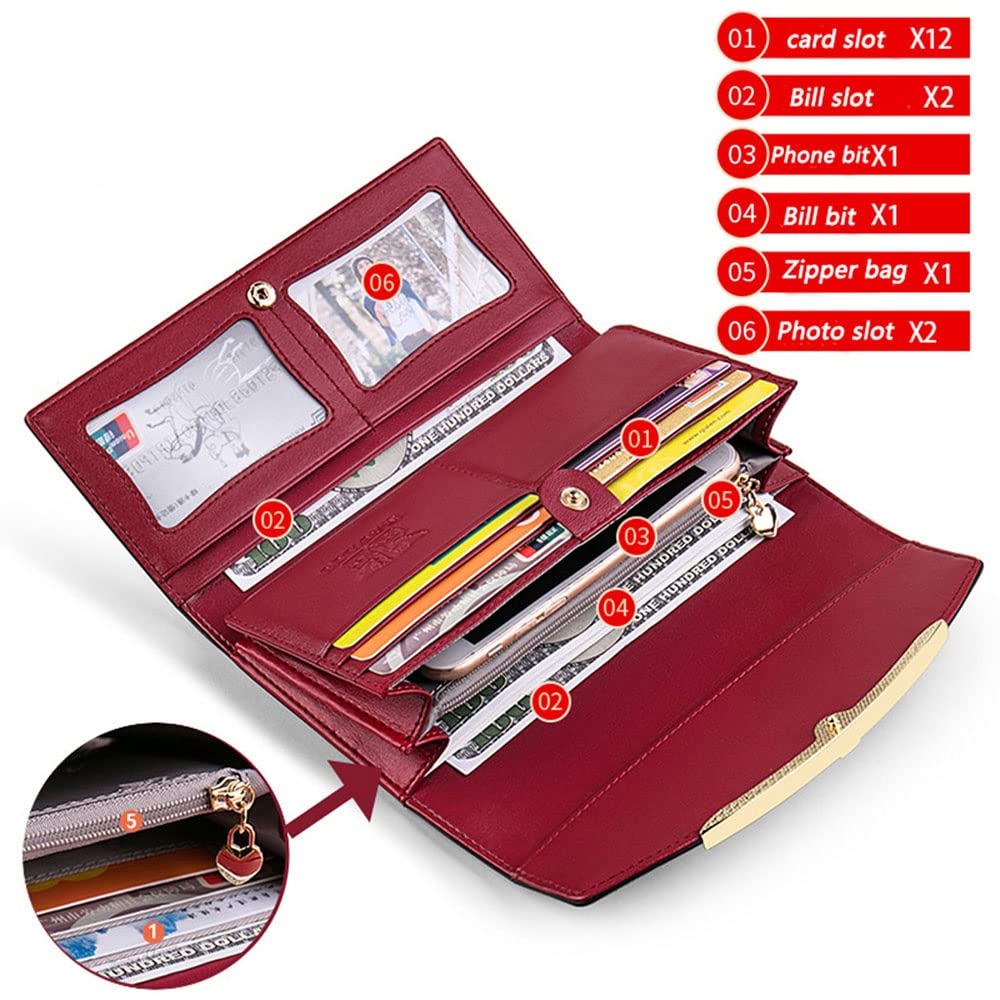 Amazon.co.jp: ロングウィメンズウォレットクラッチ本物の革アンチ盗難防止ブラシ多機能ファッション雰囲気シンプルコイン財布カードホルダー  (Color : Black) : ファッション