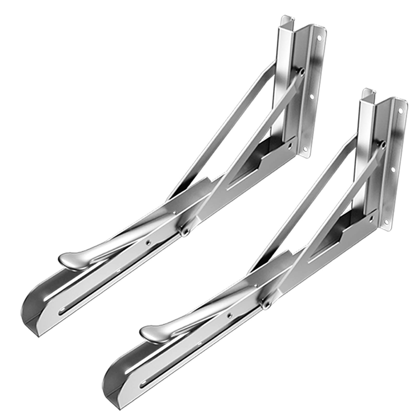 Escuadras para Estanterías Soportes, Soportes de Estante Plegables Plateados - Montaje en Pared Resistente de 196 mm para Ahorrar Espacio