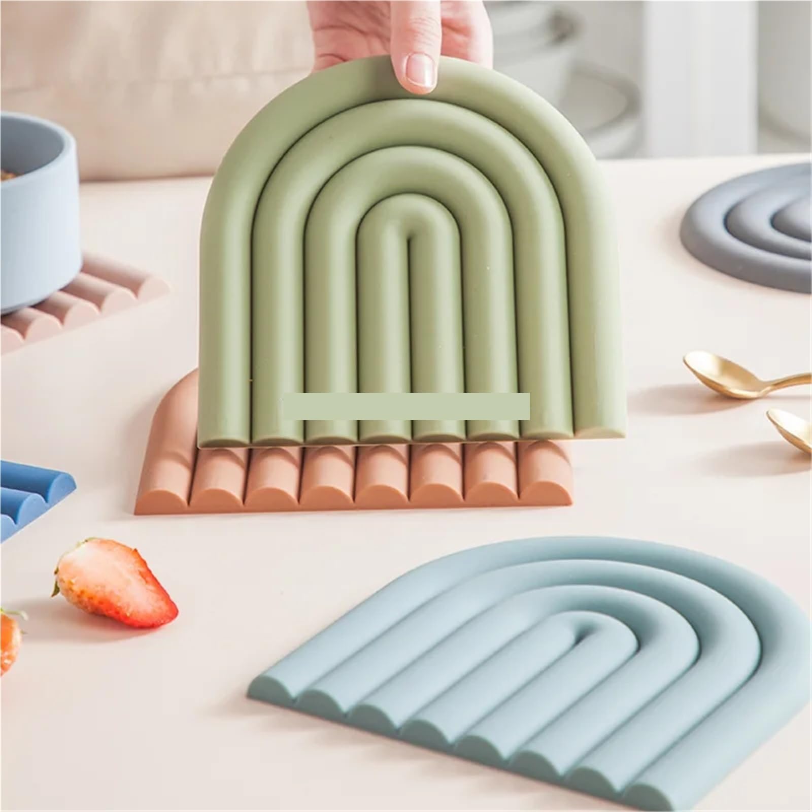 silikonowa podkładka pod gorące naczynia, Podstawka silikonowa na garnek wielokolorowy 15x15cm(Green)