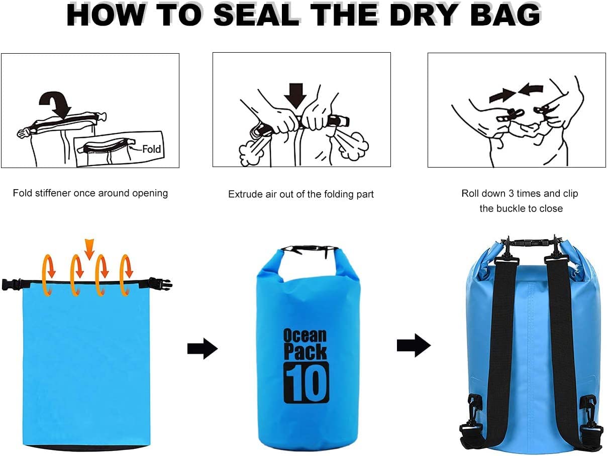 Delzon Waterproof Dry Bag with Sholder Strap, Floating and Lightweight Bags for Kayaking Rafting Boating River Trekking-Multi Color (10 Liter) 4