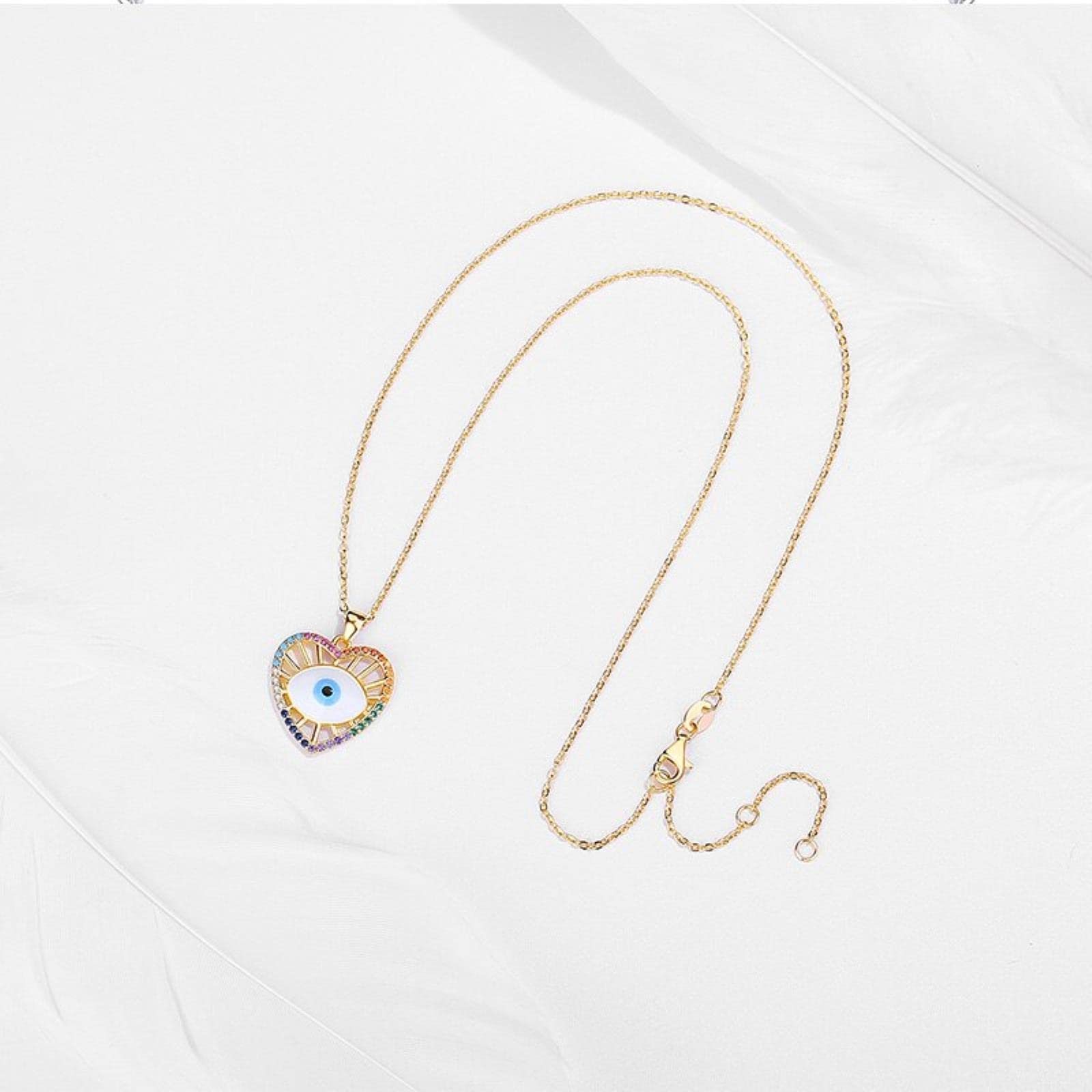 Joyería para Mujer, Collar con Colgante de Ojo de corazón de la Suerte de Cristal de Plata de Ley 925 Turco Malvado, Gargantilla, joyería con dijes para Mujer, Chica Adolescente