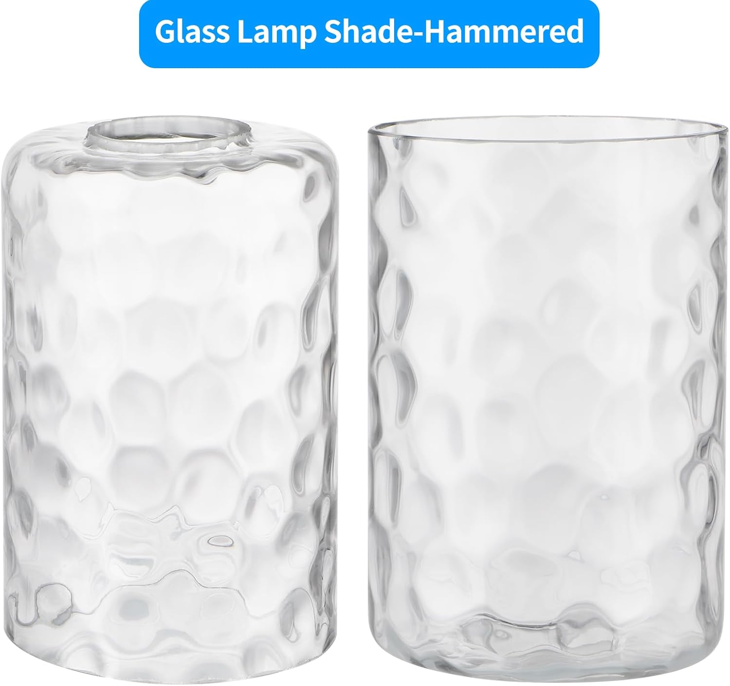 Skelang Hammered Lip-less Glass Lamp Shade, Cylindrical Light Cover with Fitter Opening, Replacement for Chandelier, Pendant, Bathroom Vanity Light, 4 Pcs