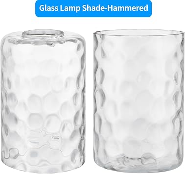 Skelang Hammered Lip-less Glass Lamp Shade, Cylindrical Light Cover with Fitter Opening, Replacement for Chandelier, Pendant, Bathroom Vanity Light, 4 Pcs