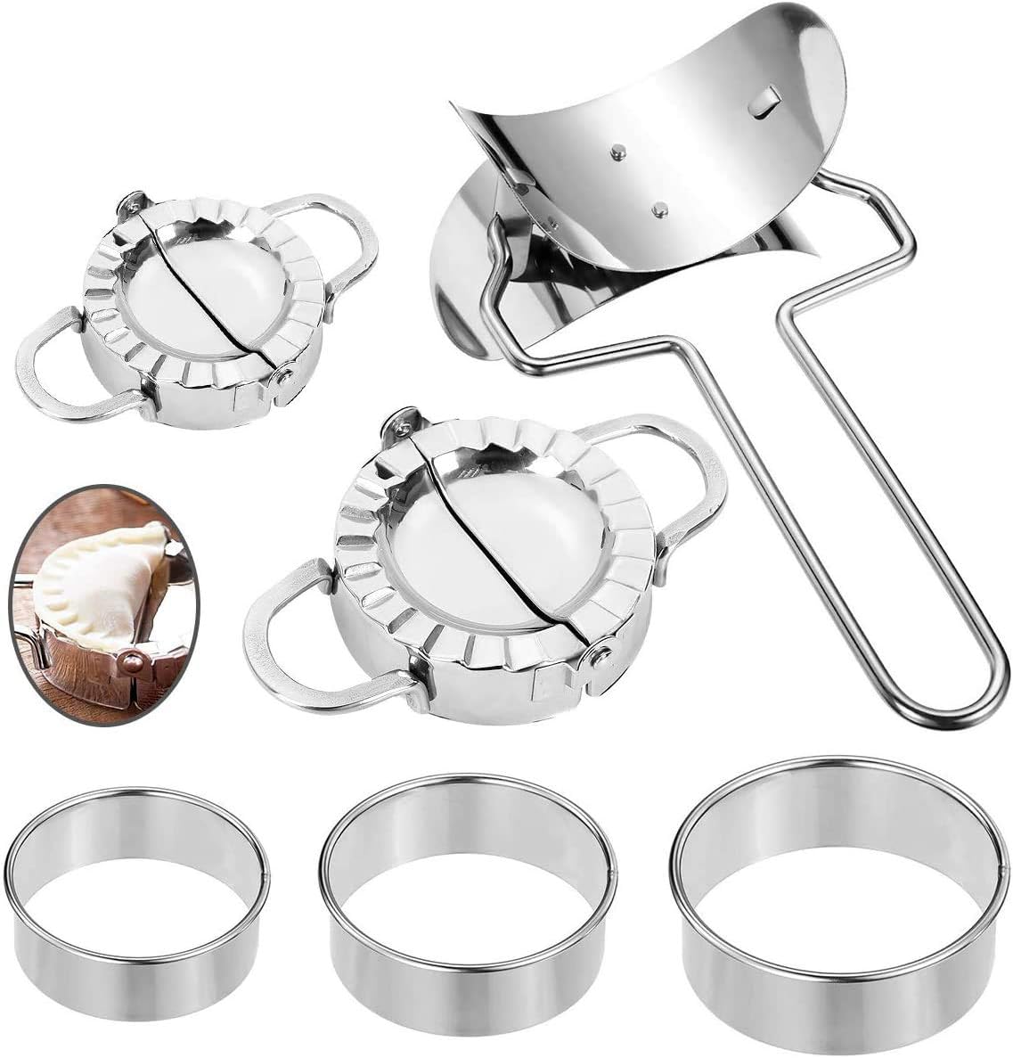 Allnice 6 Pcs Dumpling Maker and Cutter Set Stainless Steel Dumpling Mold and Dough Press Cutter Empanada Press Pie Ravioli Press Dumpling Wrappers Mold for Kitchen Accessories